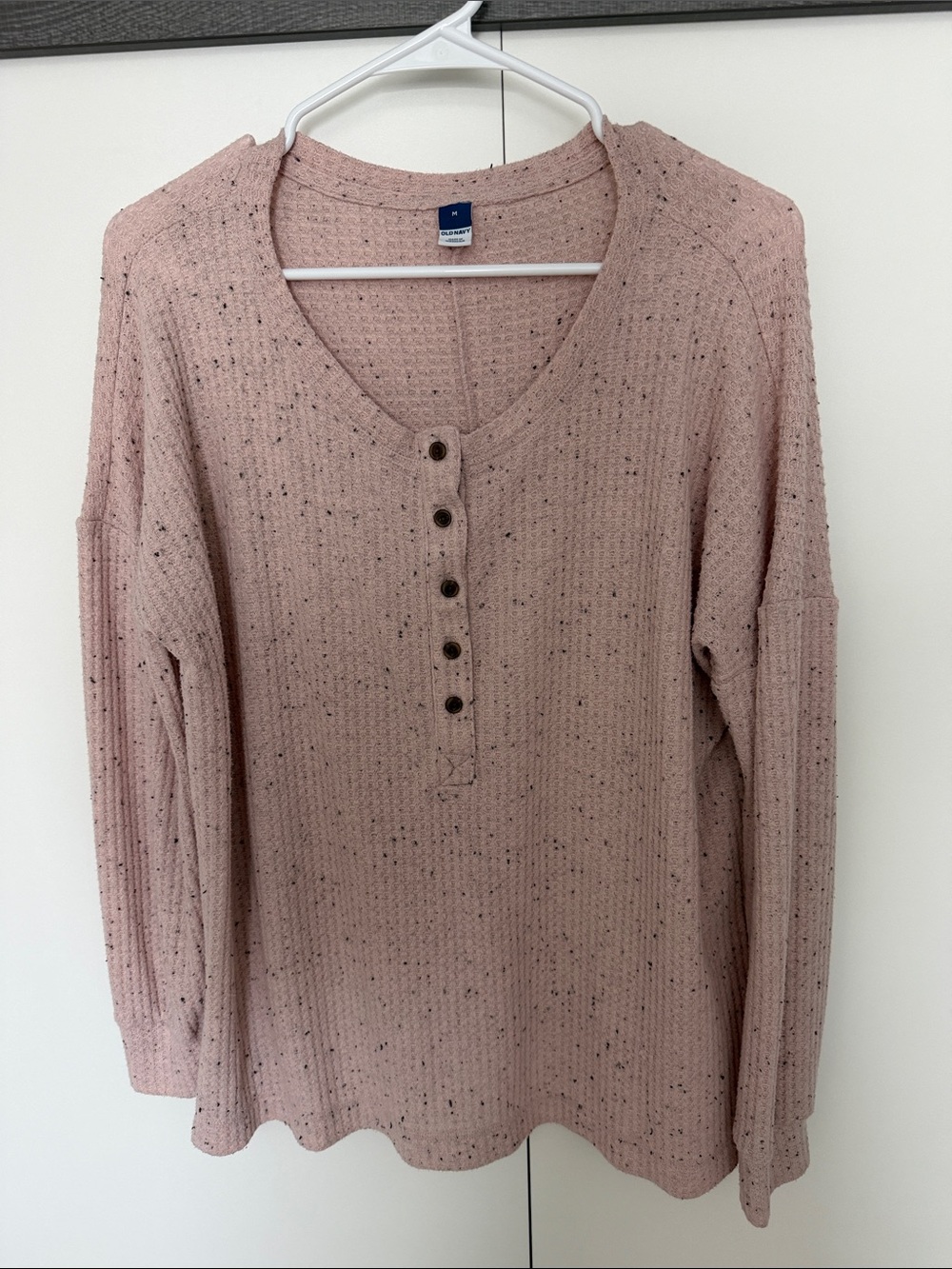 Old Navy Mauve Pink Speckled Henley Long Sleeve Top